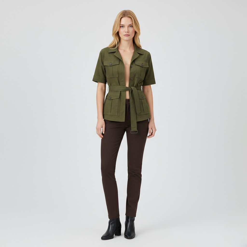 Chaqueta con cinturón de estilo utilitario para mujer
