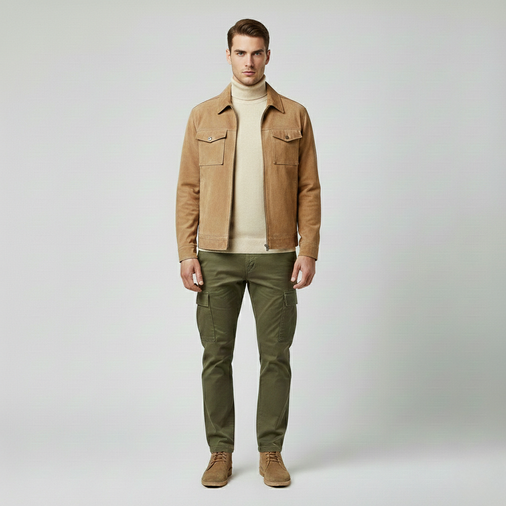 Chaqueta efecto ante de estilo utilitario para hombre