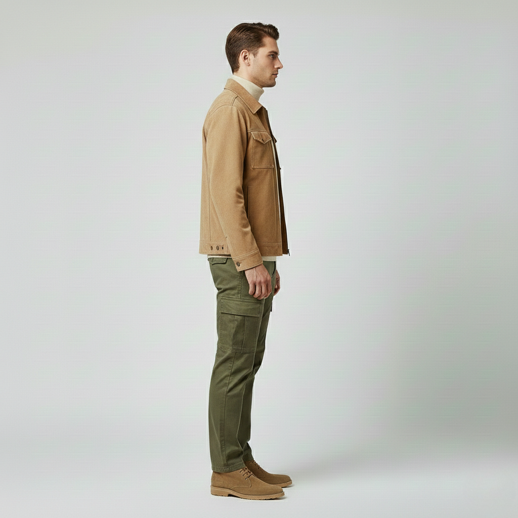 Chaqueta efecto ante de estilo utilitario para hombre