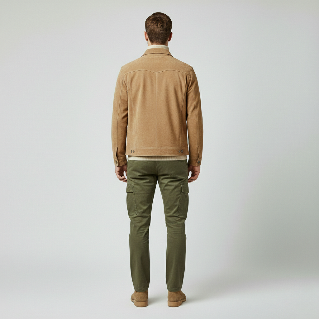 Chaqueta efecto ante de estilo utilitario para hombre