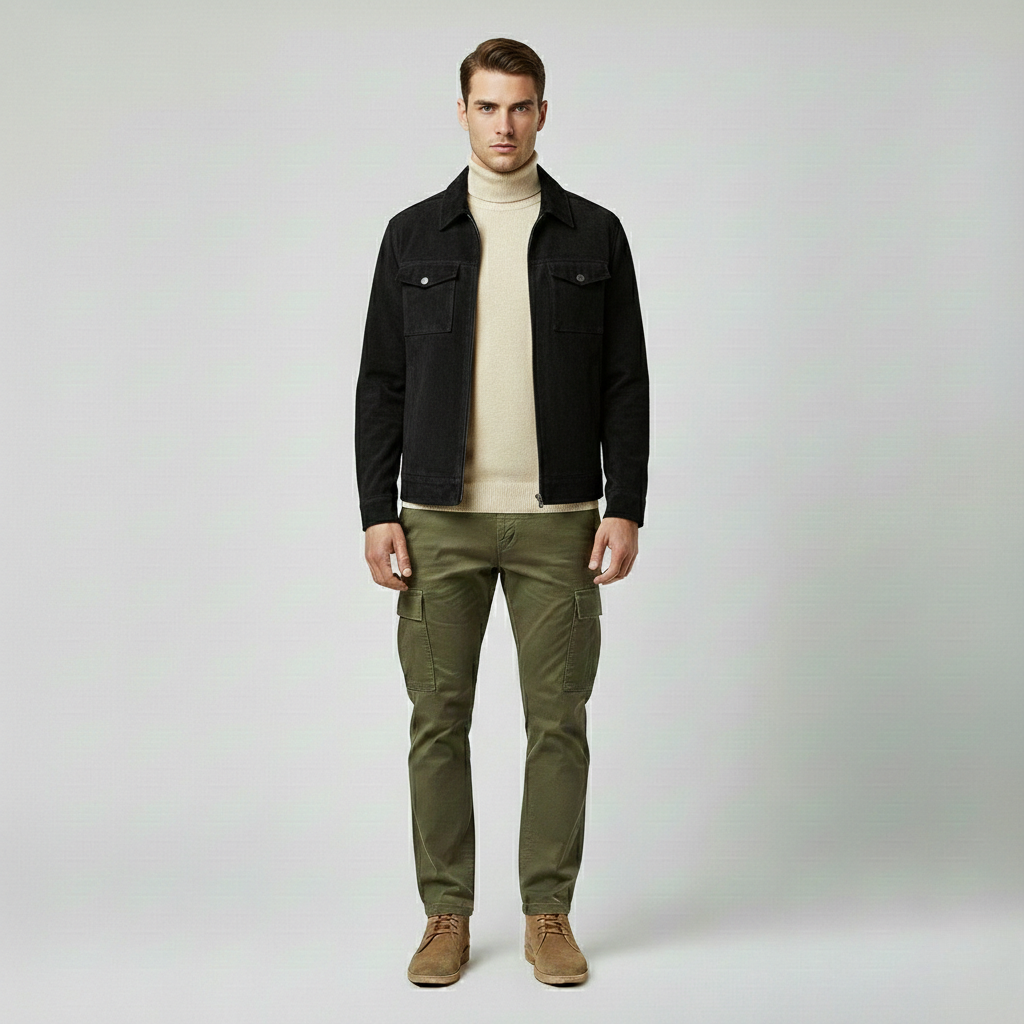 Chaqueta efecto ante de estilo utilitario para hombre