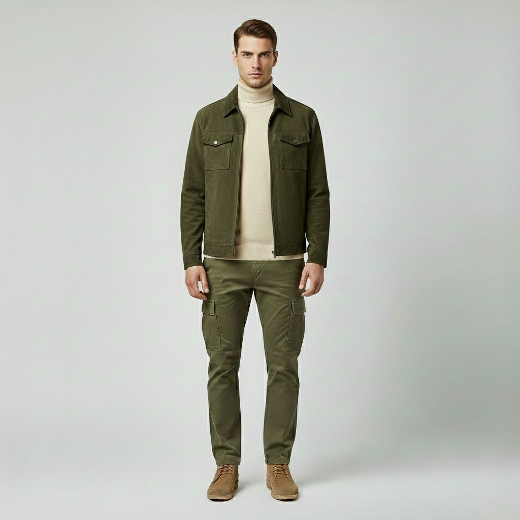 Chaqueta efecto ante de estilo utilitario para hombre