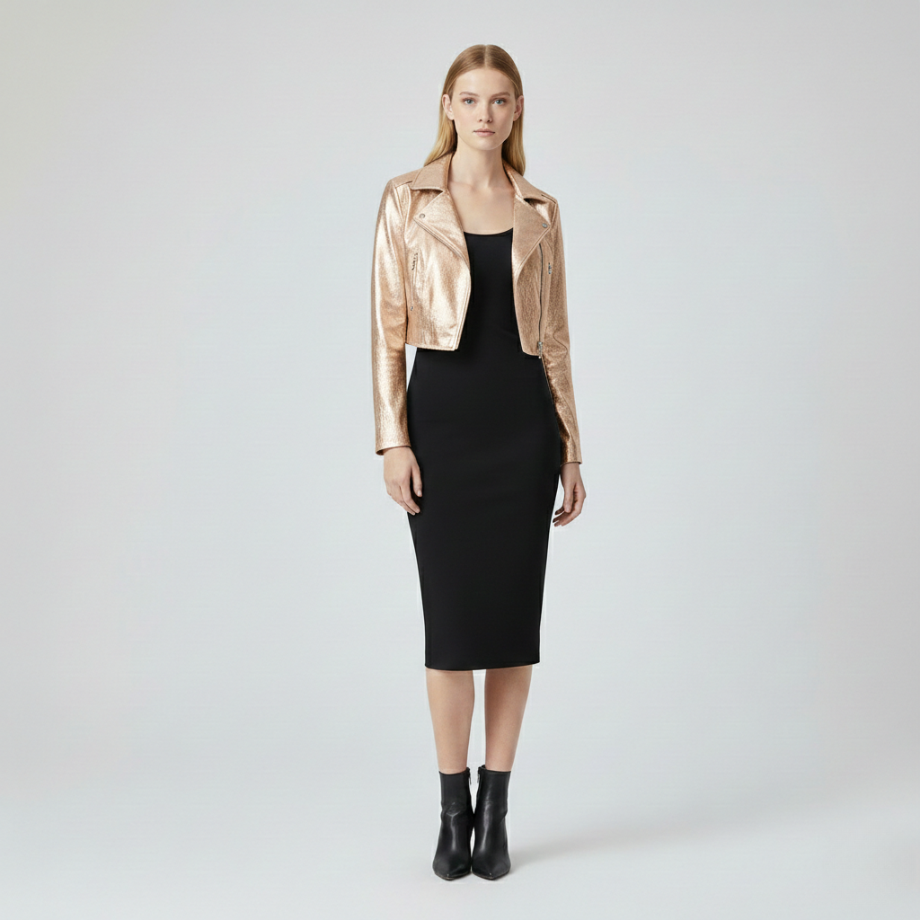 Chaqueta de acabado brillante de corte corto para mujer