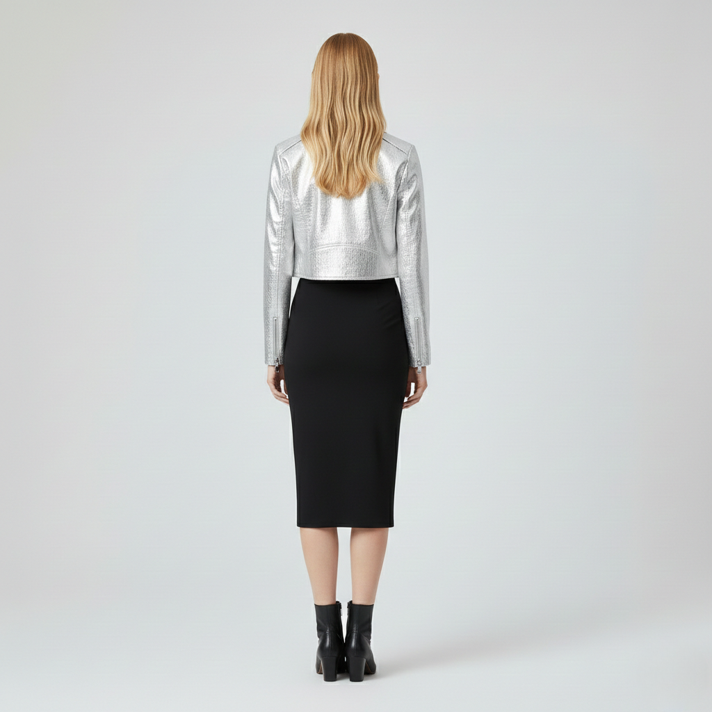 Chaqueta de acabado brillante de corte corto para mujer