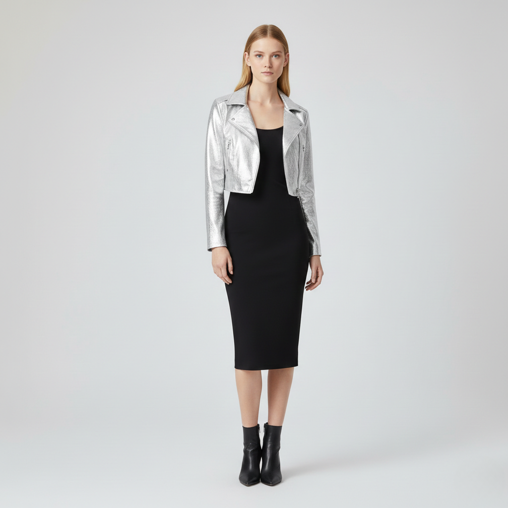 Chaqueta de acabado brillante de corte corto para mujer