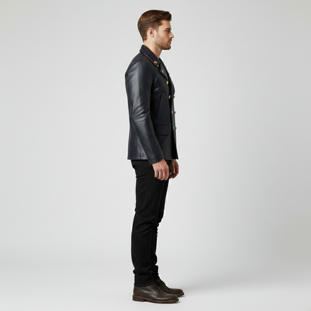 Chaqueta estilo piel de botonadura cruzada para hombre