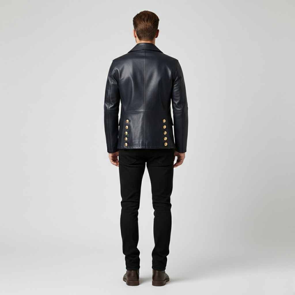 Chaqueta estilo piel de botonadura cruzada para hombre