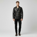 Chaqueta estilo piel de botonadura cruzada para hombre