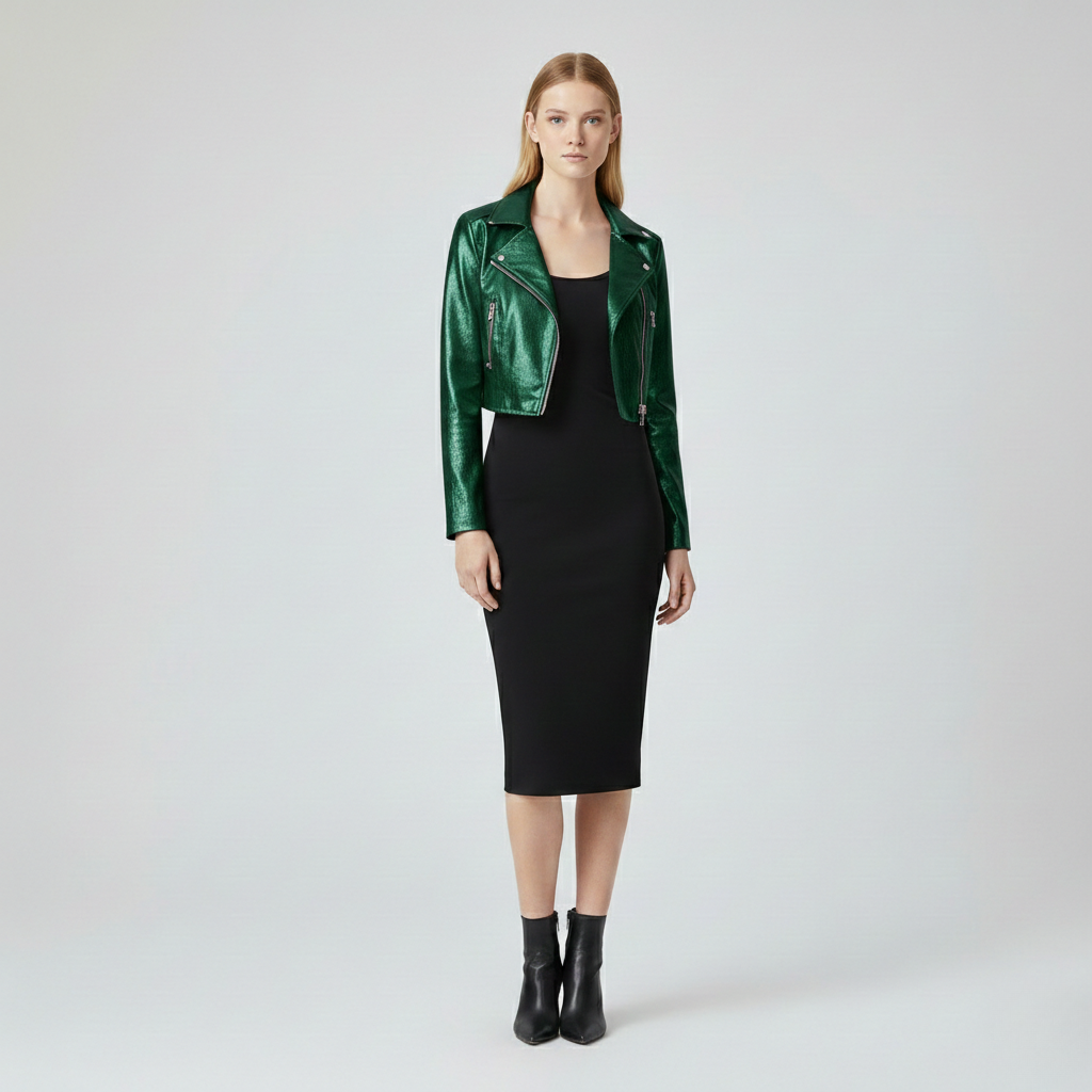 Chaqueta de acabado brillante de corte corto para mujer